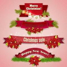 Set of Ribbons Labels Tags "Merry Christmas
