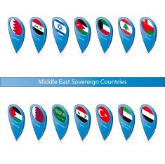 Pin flags of the Middle East Sovereign Countries