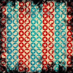 abstract background with hearts and stars in circles