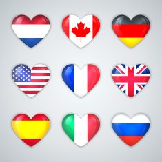 Glass Heart Flags of Countries Icon Set