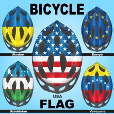 Icons bicycle helmets and flags countries N2