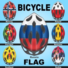 Icons bicycle helmets and flags countries N3