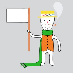 Whoopee boy with blank banner smoking pipe