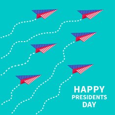 Six paper planes Dash line Presidents Day background