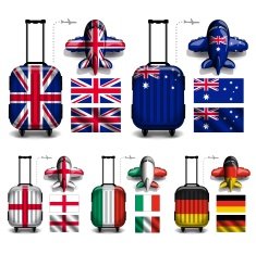 Vector of Flag Luggage Trolley Bag & Plane