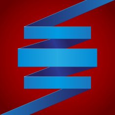 Blue paper folded ribbon on dark red background
