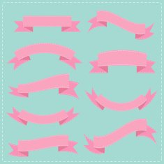 Pink vintage ribbon set different shape Blue background Flat design