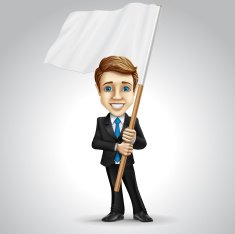 Vector businessman cartoon character holding the waving flag