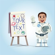 presenting astronaut with paperboard - vector illustration N2