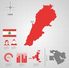 LEBANON flag Asia World Map N2