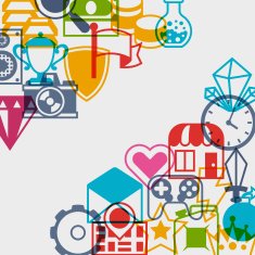 Background with game icons in flat design style