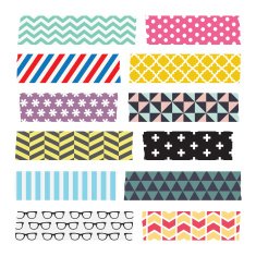 Set of colorful patterned washi tape stripes