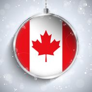 Merry Christmas Silver Ball with Flag Canada N3