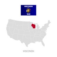 Flag of Wisconsin and location on U S map
