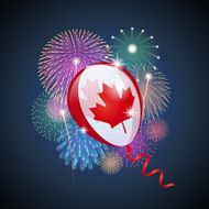 Canada Day background Fireworks and Maple Leaf balloon