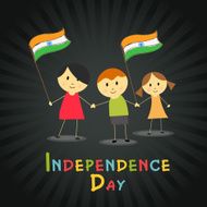 Beautiful greeting design with cute little kids holding national Flag