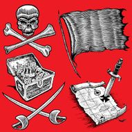 Pirate Items with Tresure Map Dagger and Flag