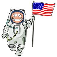 Astronaut with a US Flag Cartoon