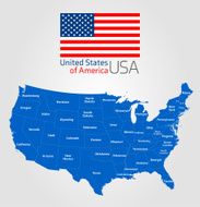 Map and flag of the United States - Illustration
