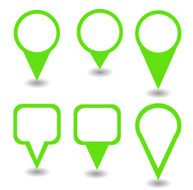 Set of green pointers and markers different shapes vector