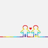Gay marriage Two contour rainbow man LGBT icon Flat