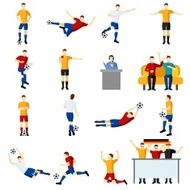 Soccer game people flat icons set