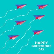 Six paper planes with dash line Happy independence day