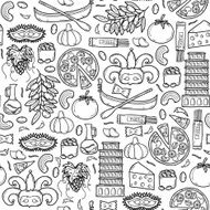 Seamless background with cartoon objects in hand drawn outline style N2
