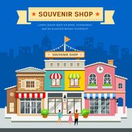 Souvenir shop on blue background