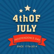 Golden text Fourth of July on blue rays background