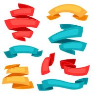 Set of decorative ribbons and banners in cartoon style
