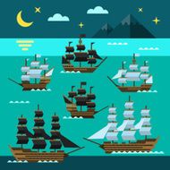 Sailing pirate ships set