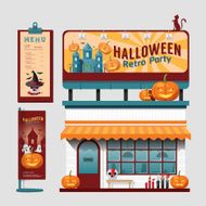 Vector restaurant halloween cafe set shop front design display