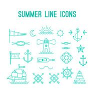 Summer line icon set Nautical design elements in retro tattoo N2