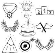 Hand drawn trophy and awards icons set N2