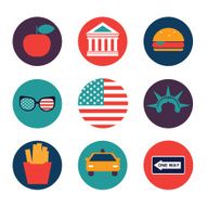 set of color flat vector icons New York city
