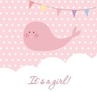 Baby girl shower card with cute whale and flags N2
