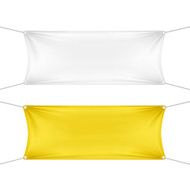 White and Yellow Blank Empty Rectangular Banners with Corners Ropes