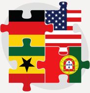 German USA Ghanaian and Portuguese Flags in puzzle