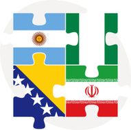 Argentinian Iranian Bosnia Herzegovinan and Nigerian Flags in puzzle