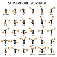 Semaphore alphabet flags on a white background