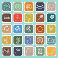 Sport line flat icons on green background