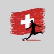 Soccer Player action with Swiss Confederation flag on background