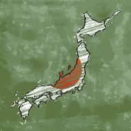 Japan scribbled flag map on green chalkboard N2