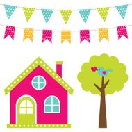 Cute vector house and tree set