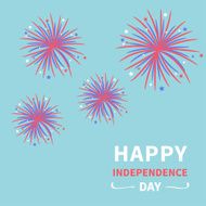 Happy independence day Fireworks Blue background Star and strip Flat