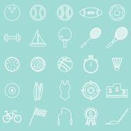 Sport line icons on green background