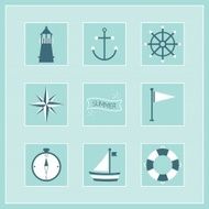 Blue Summer and Naval icons stickers set