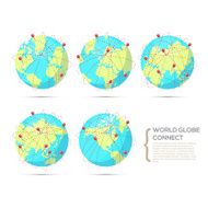 World globe connect in various positions of continent - vector