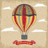 grunge vintage hot air balloon in the sky with clouds